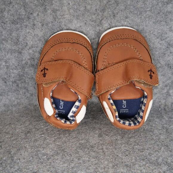 Carters Infant 3 Boat Shoes Finn Baby Brown Anchor Adjustable Strap Comfort Flat - Picture 7 of 12